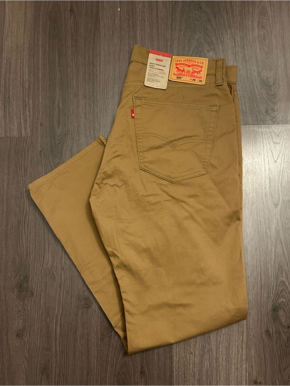 Levi's 505 Regular Fit Pants - Brown with Red Patch